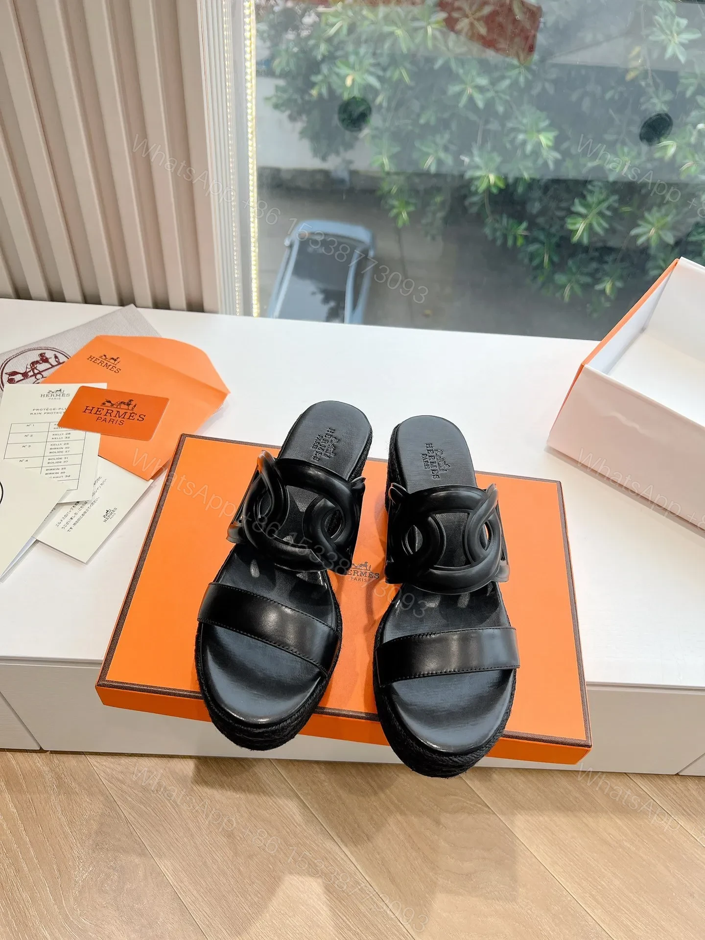 Hermes Women Black Leather Slip-On Sandals — view 1