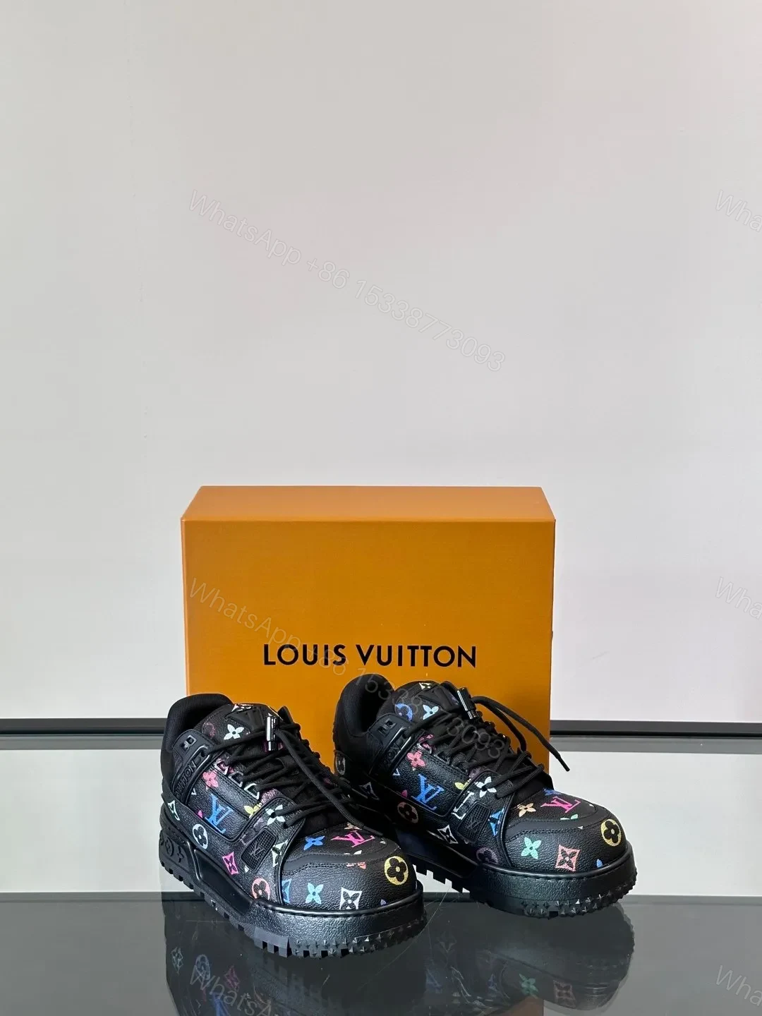 View 5 of LV Men Black Leather Multicolor Logo Sneakers