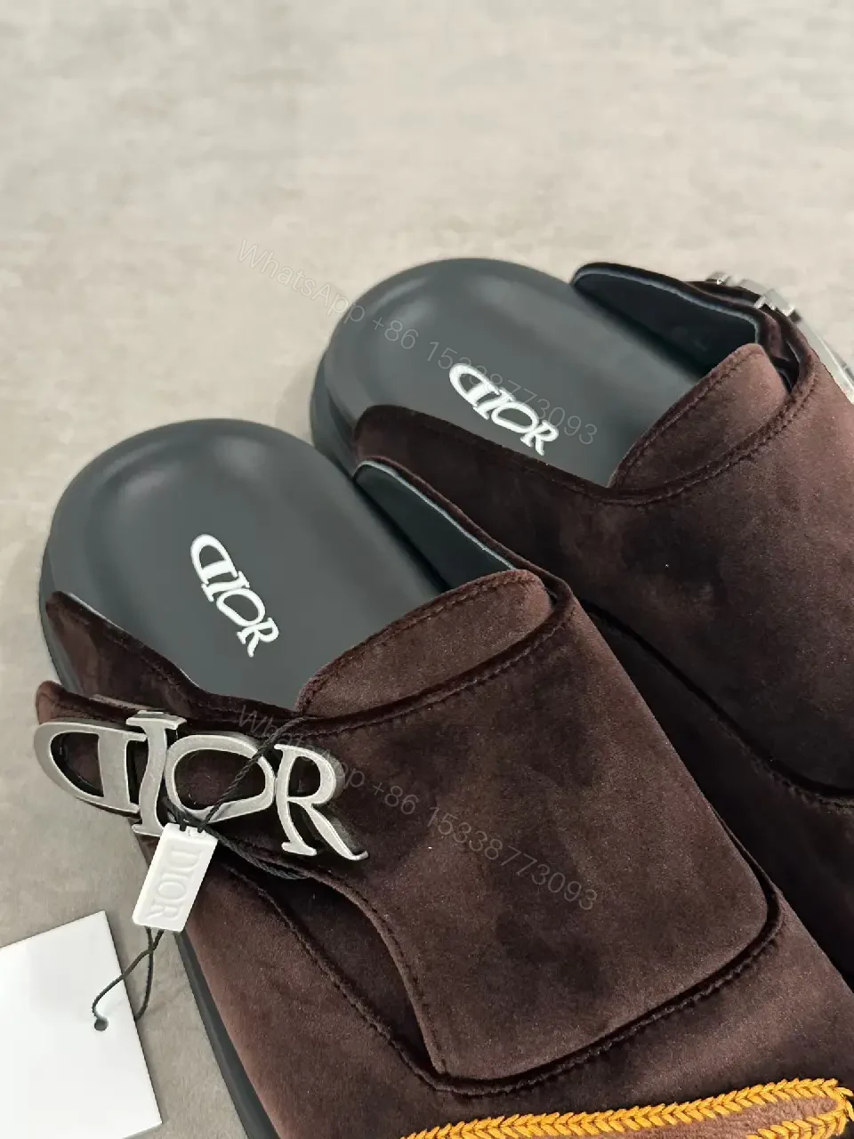 View 6 of Brown Suede Leather Slippers Quilted Logo Dior Slide