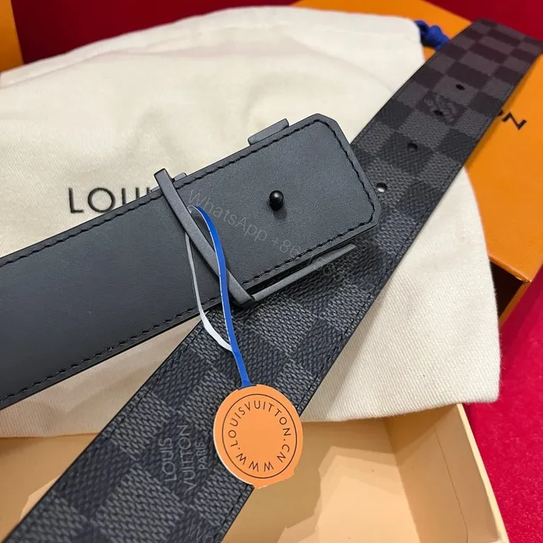 View 9 of Chic LV-Pattern Leather Belt with Signature Buckle