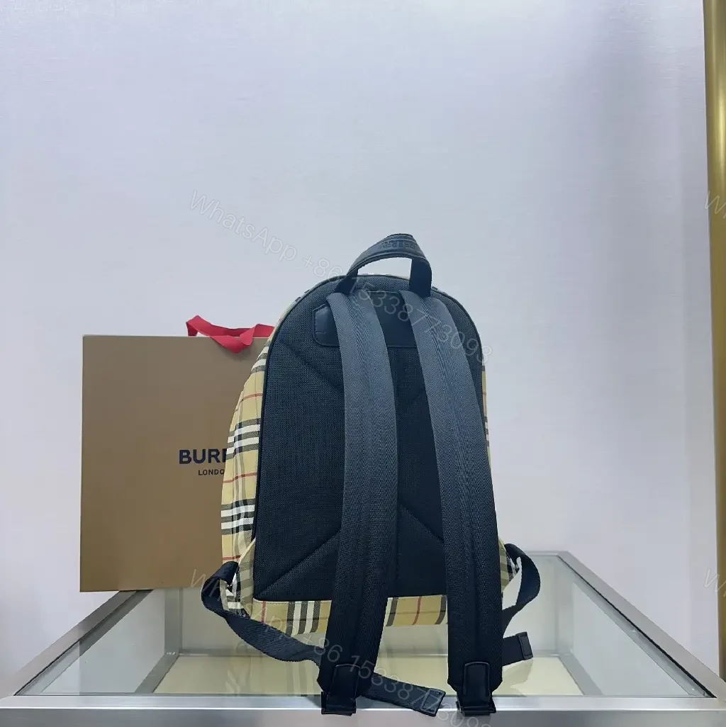 View 4 of Beige Plaid Compact Backpack: Luxury Streetwear Style