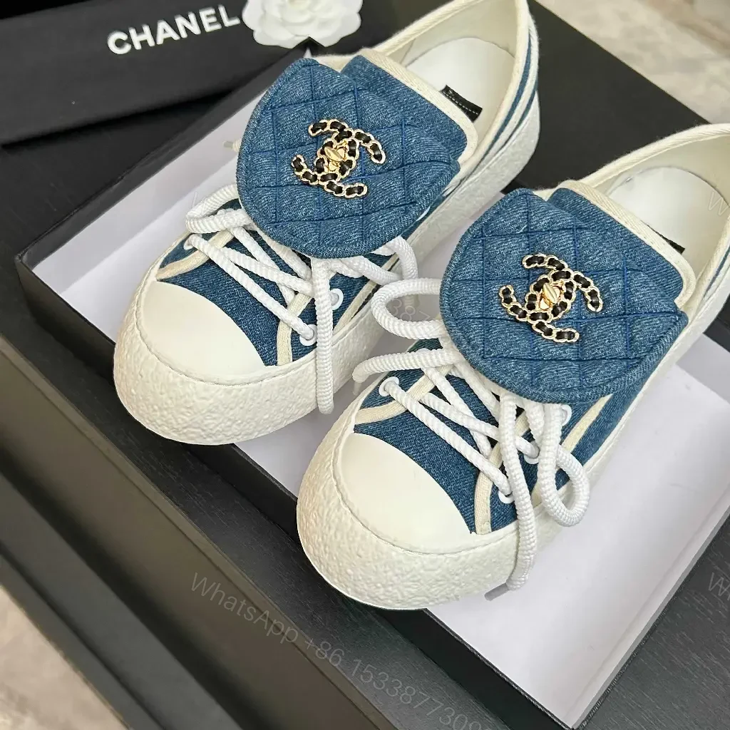 View 8 of Denim Luxe Low-Tops with Chanel-Style Embroidery Sneakers