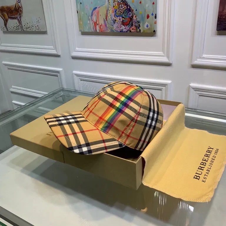 View 4 of Signature Burberry Plaid Cap: Premium Cotton-Twill, Unisex Style