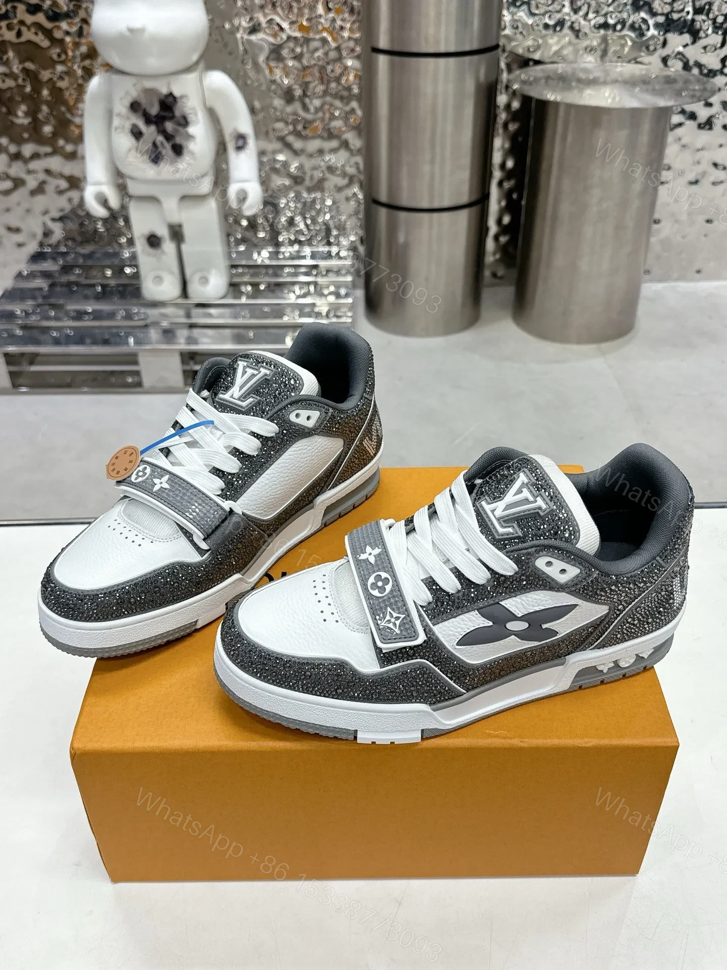 View 5 of LV Women White Black Leather Sneakers
