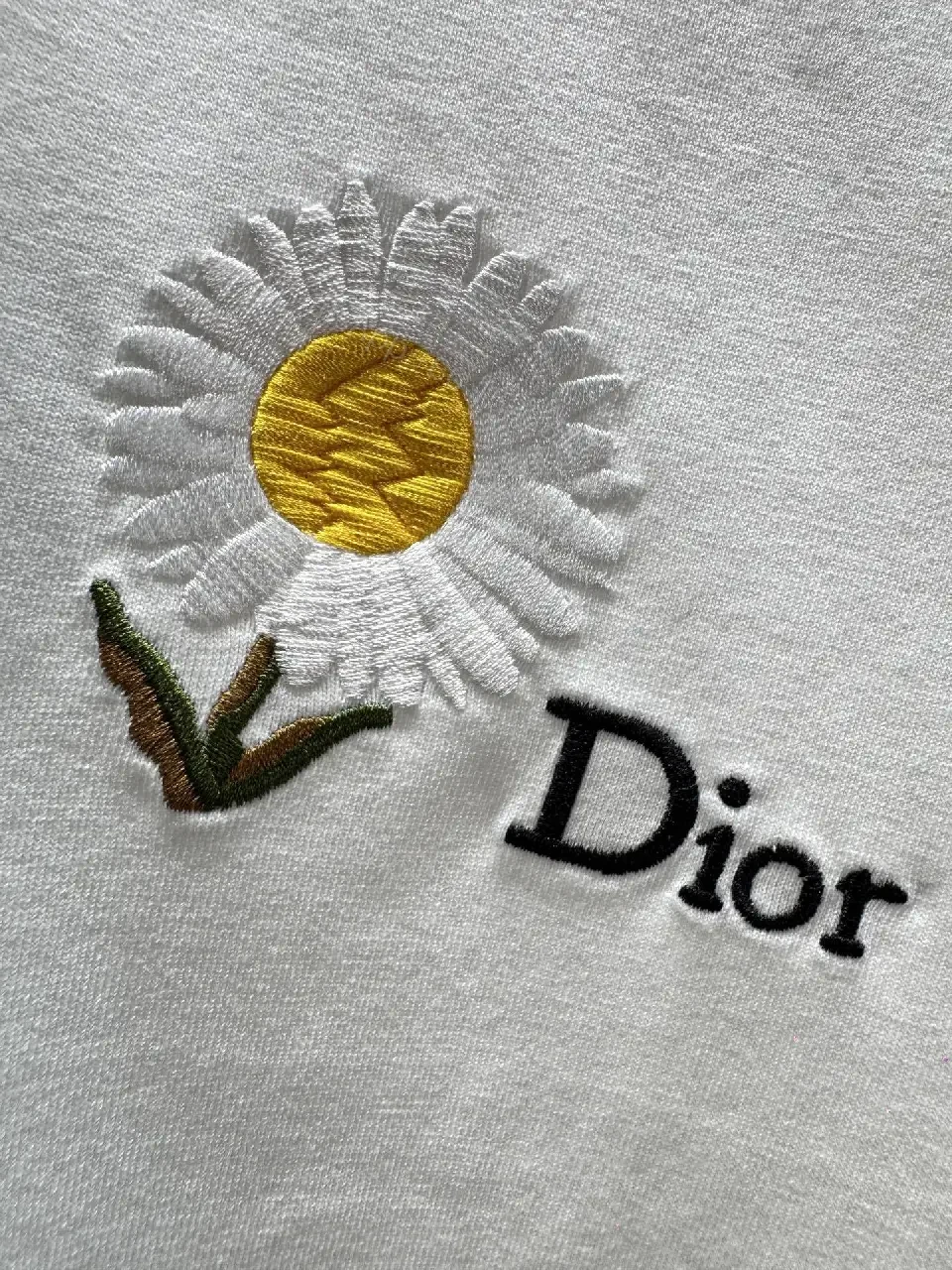View 10 of Soft-White Cotton Tee with Embroidered Daisy Accent, Relaxed Fit