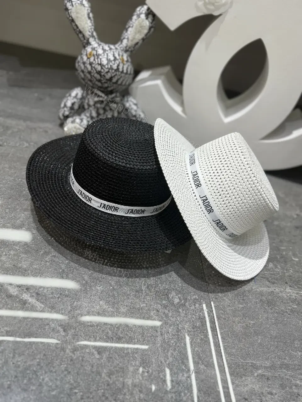 View 3 of Straw Bucket Hat Woven Wide-Brim Floppy J'ADIOR Ribbon Hats