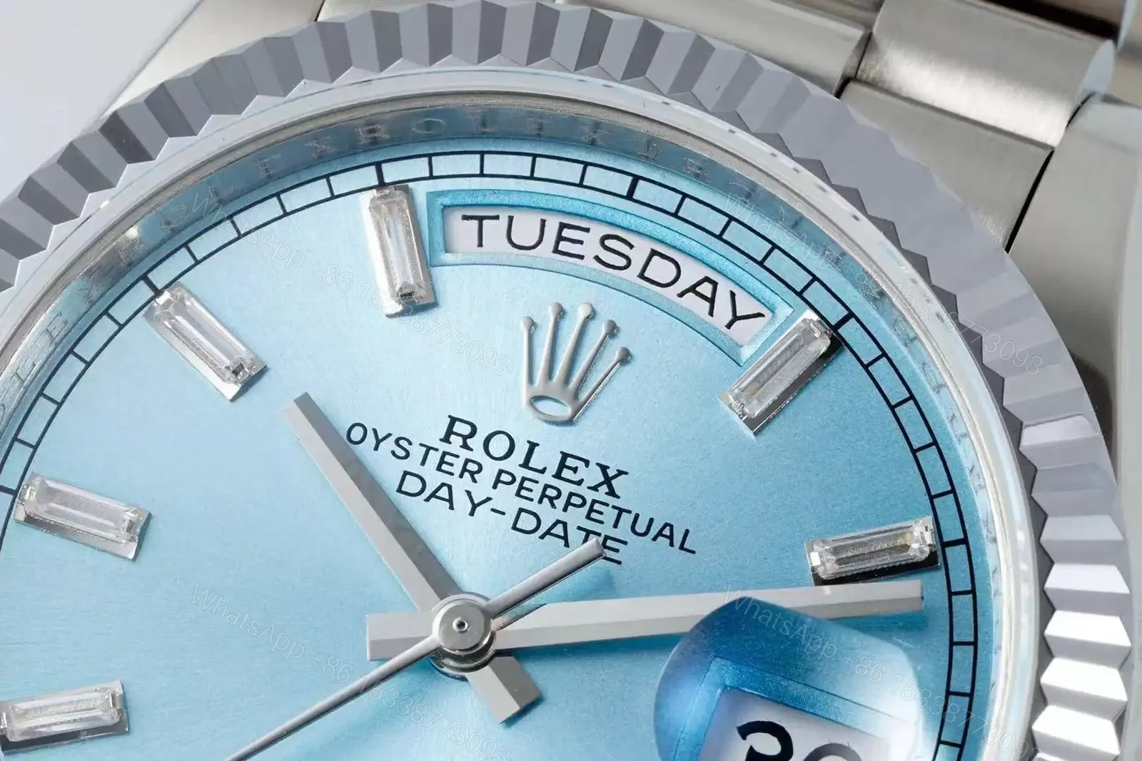 View 3 of Rolex Day-Date 40 Platinum – Fluted Ice Blue Dial Baguette Jubliee 228236-0006