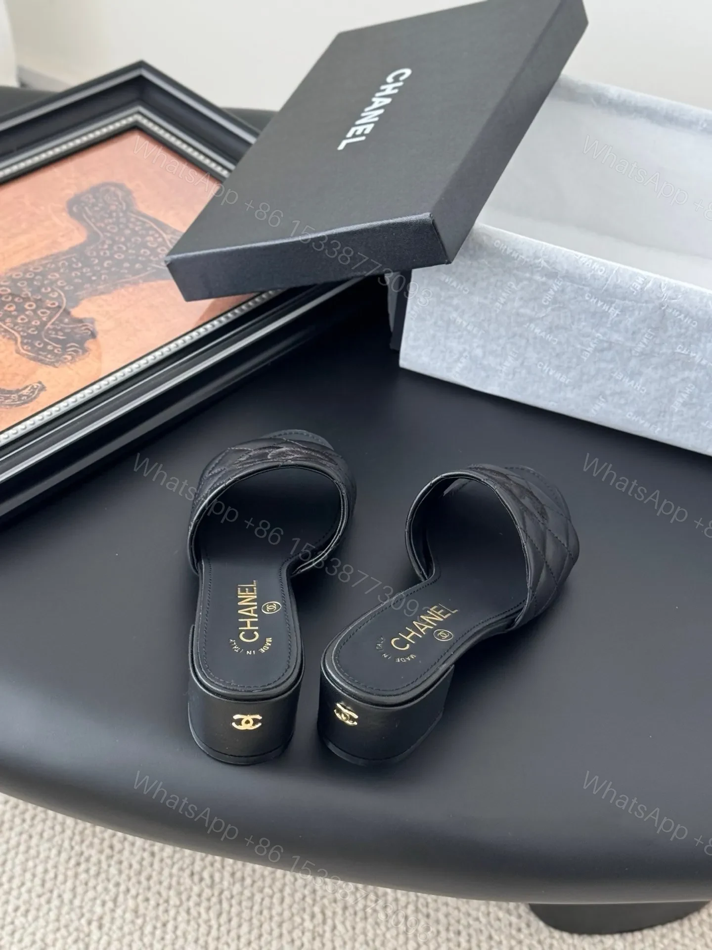 View 5 of Chanel Women Black Quilted Leather Slides