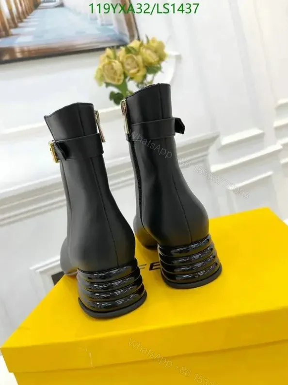 View 4 of Fendi Black Leather Ankle Boots with FF Buckle