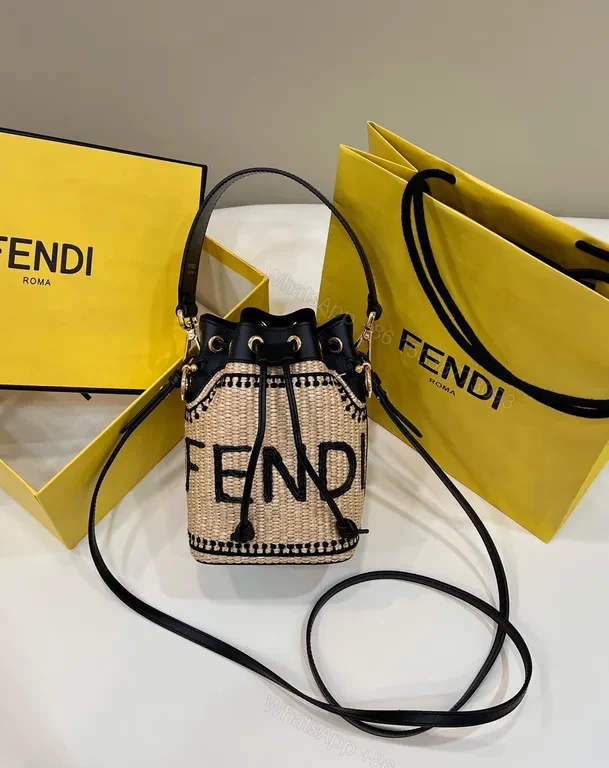 Textured Bucket Bag with Bold Fendi Logo - Everyday Luxury Bag — view 1