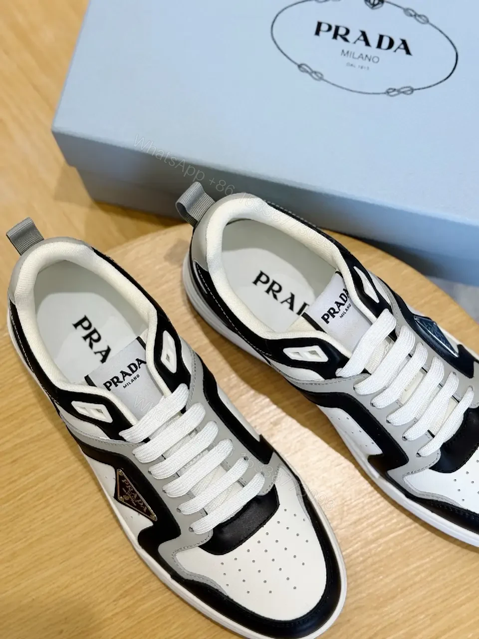 View 8 of White Black Leather Sneakers Modern Prada Inspired Sneaker Box Set