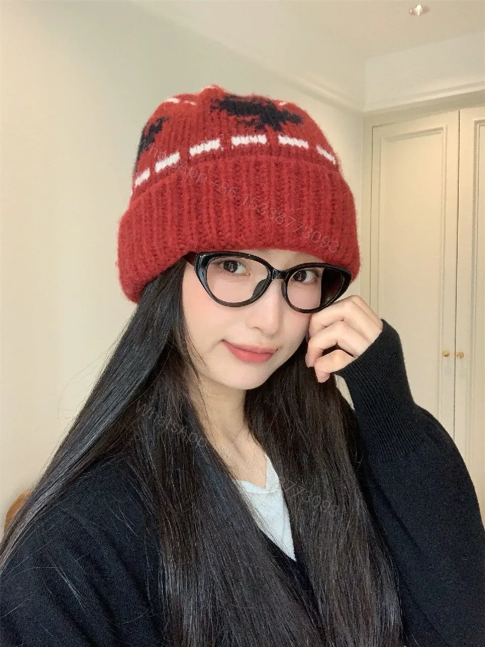 View 11 of Cozy Knit Beanie with Crest – Warm Patterned Style Beanie