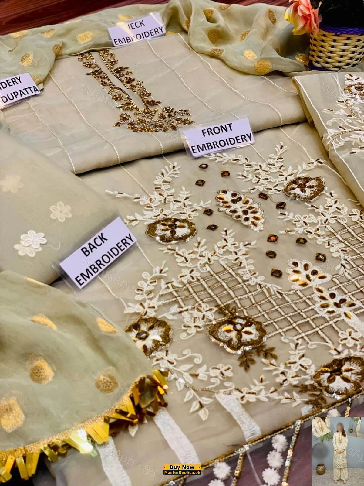 View 6 of Designer Off White Organza Master Replica