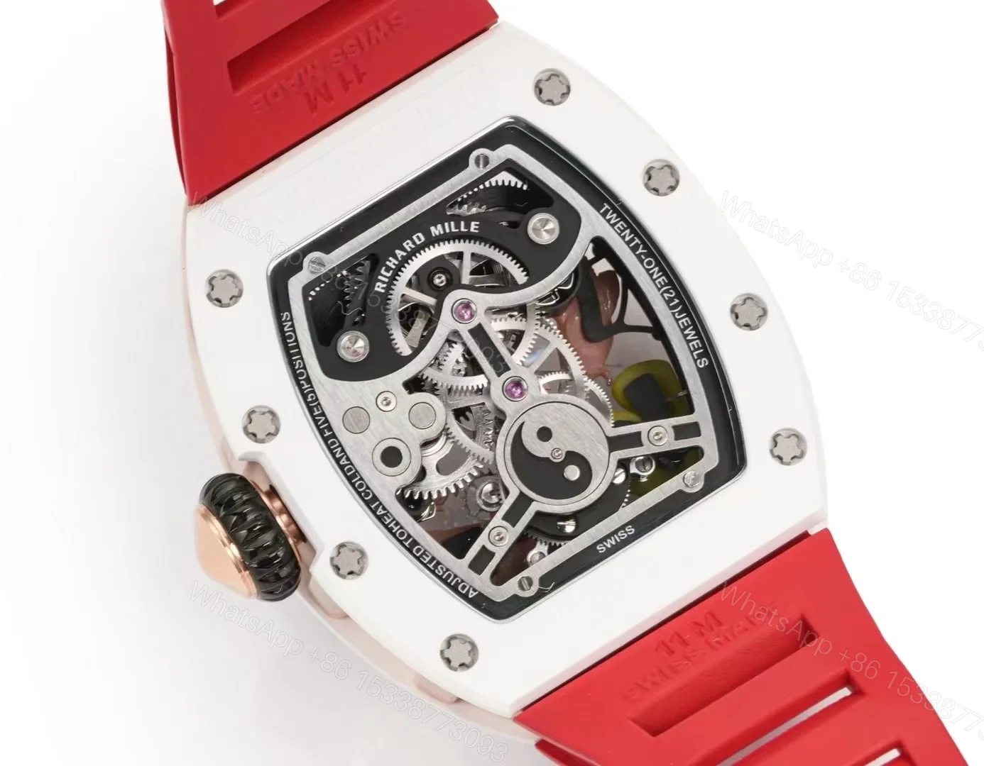 View 7 of Richard Mille RM S10 Koi Tourbillon Watch Red Strap Colorful Koi Art Dial Red Gold Diamond Decoration Flying Tourbillon Mechanical Edition RM-S10-KOI-RDS-ART