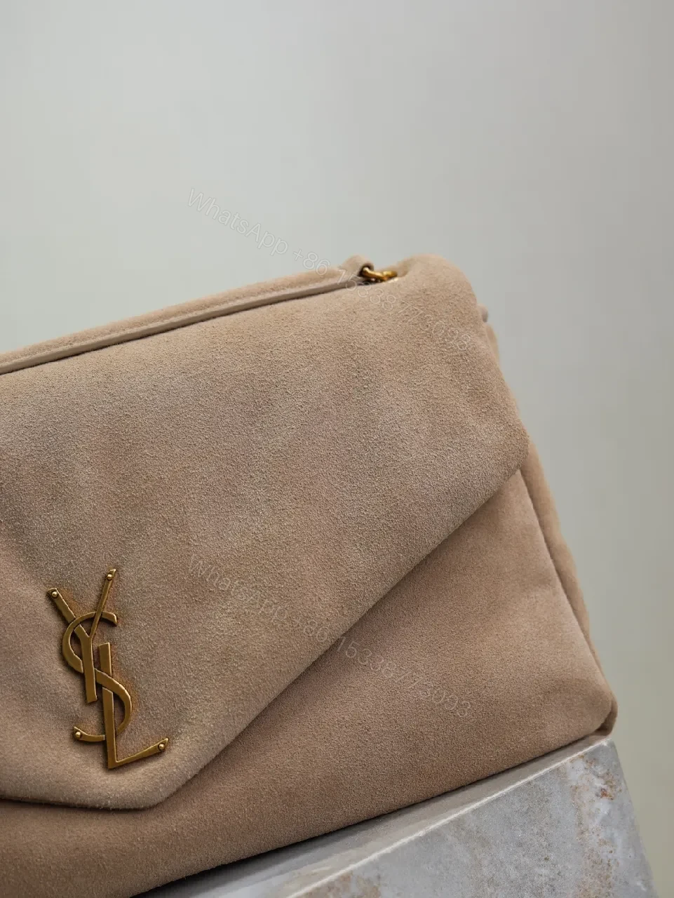 View 6 of Taupe Suede Clutch – Gold Hardware, Envelope Style, Everyday Luxe