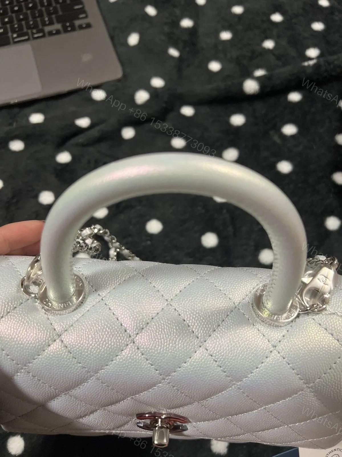 View 6 of Chanel Coco Handbag Leather Light Grey Woman’s 23cm