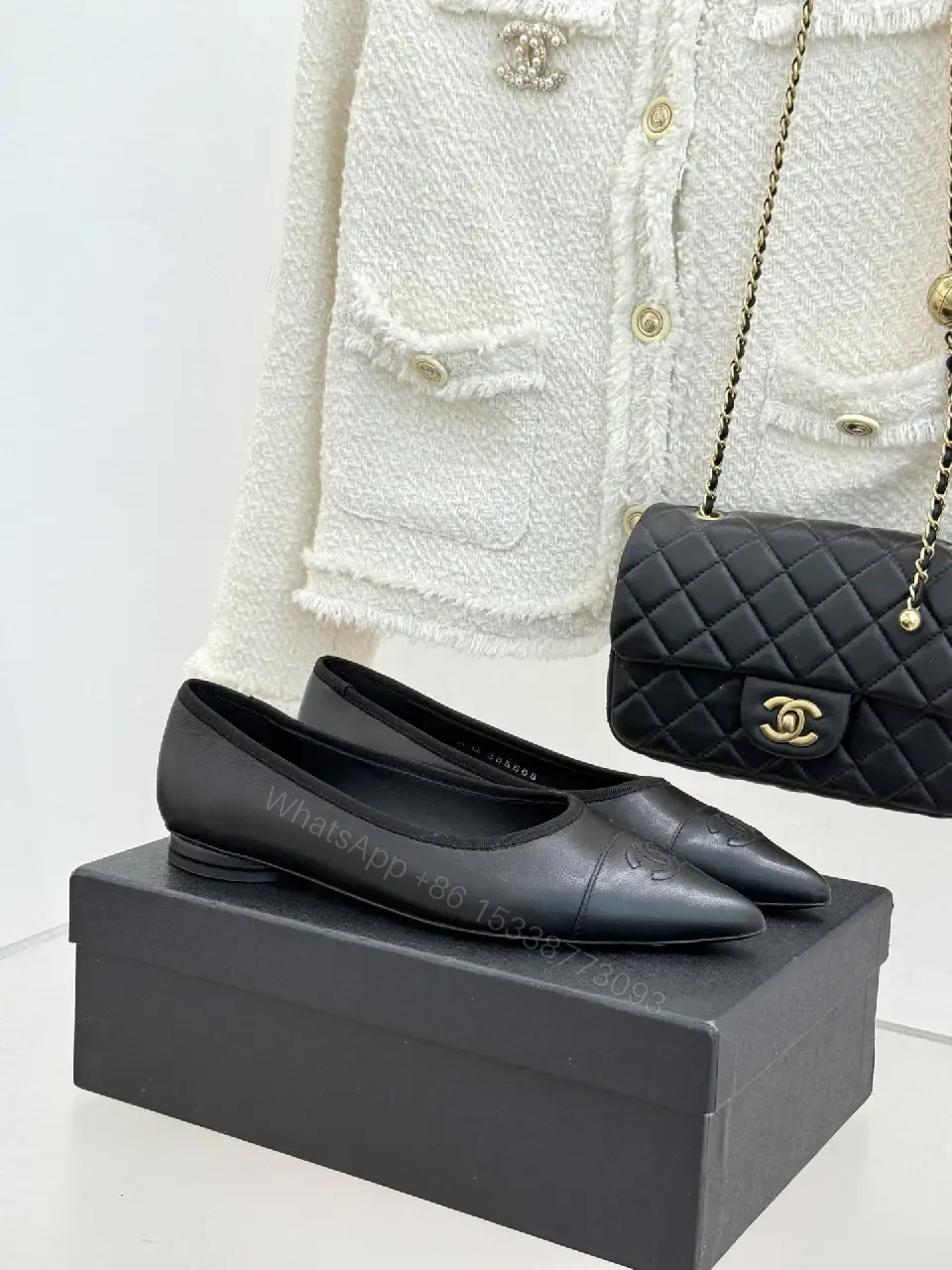 View 9 of Black Leather Pointed-Toe Flats, Minimal Luxury Comfort