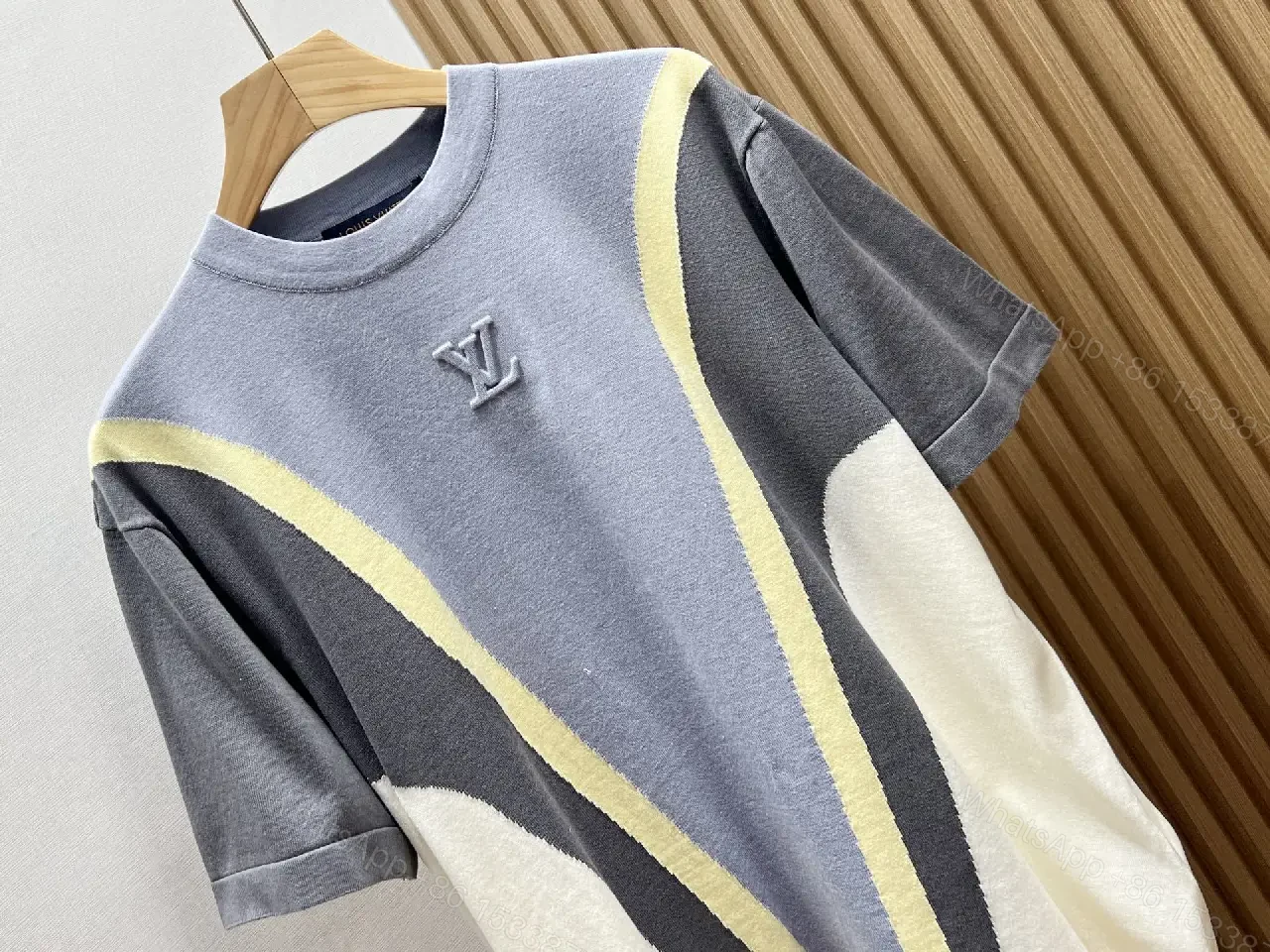 View 7 of Colorblocked Cotton Blend Tee with Subtle Embroidery