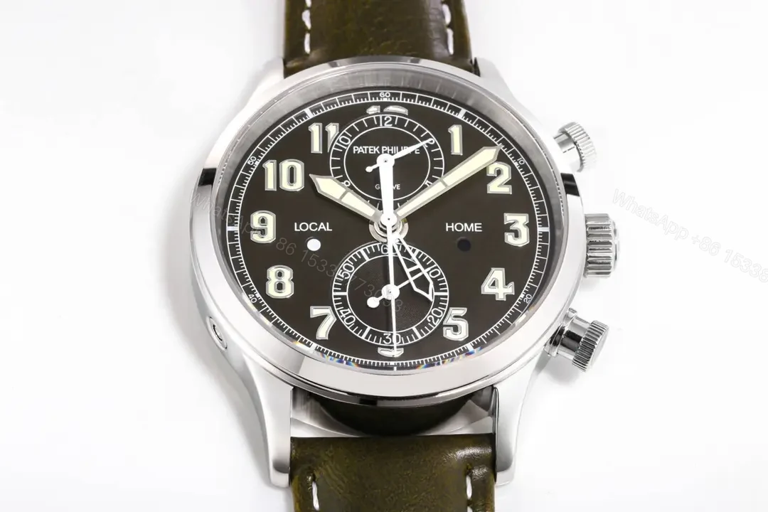 View 3 of Patek Philippe 5924G Multifunction Watch Silver Case with Black Dial and Brown Leather Strap