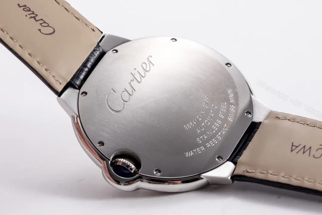 View 9 of TW Factory Cartier Ballon Bleu 42mm Automatic Watch – Silver Dial with Black Leather Strap