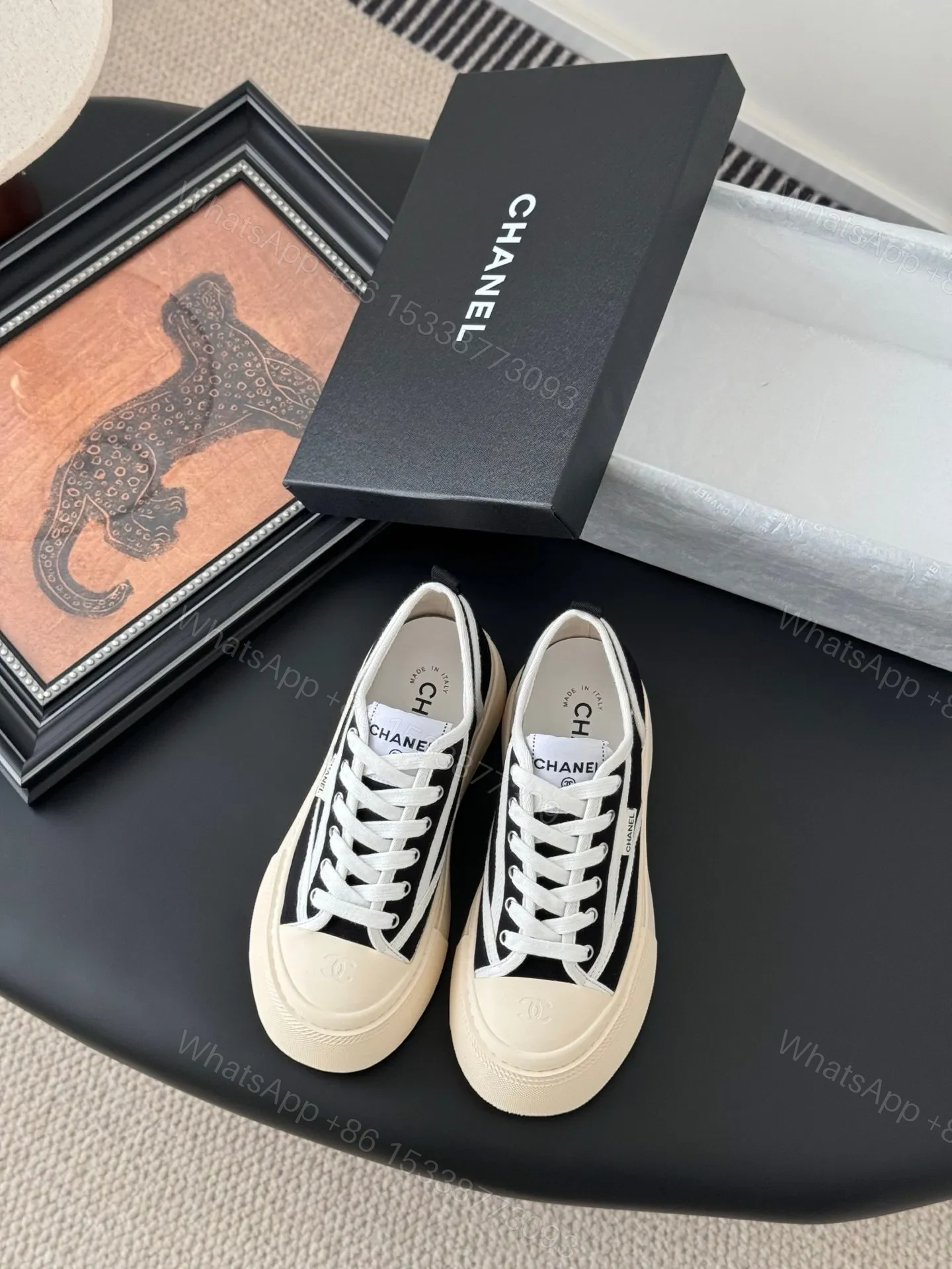 Chanel Women Black Canvas Contrast Rubber Sneakers — view 1