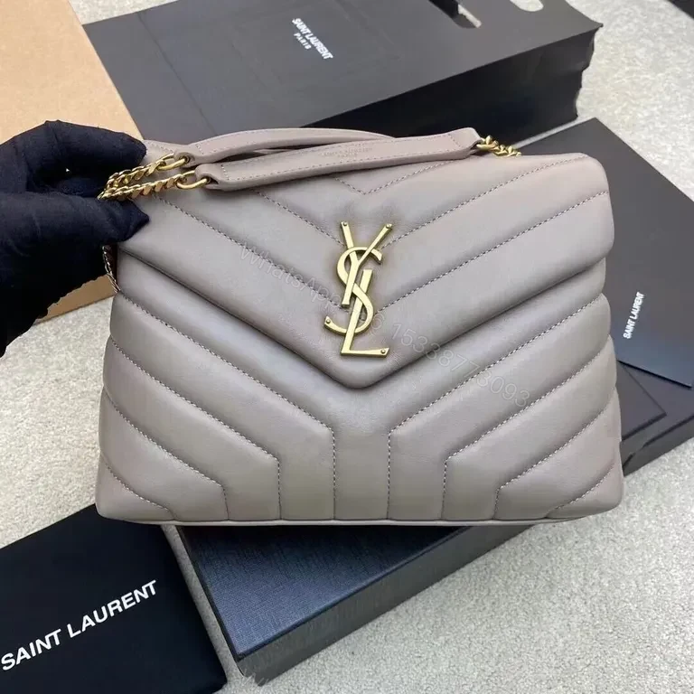 Soft Taupe Quilted Saint Laurent Shoulder Bag: Everyday Luxe — view 1