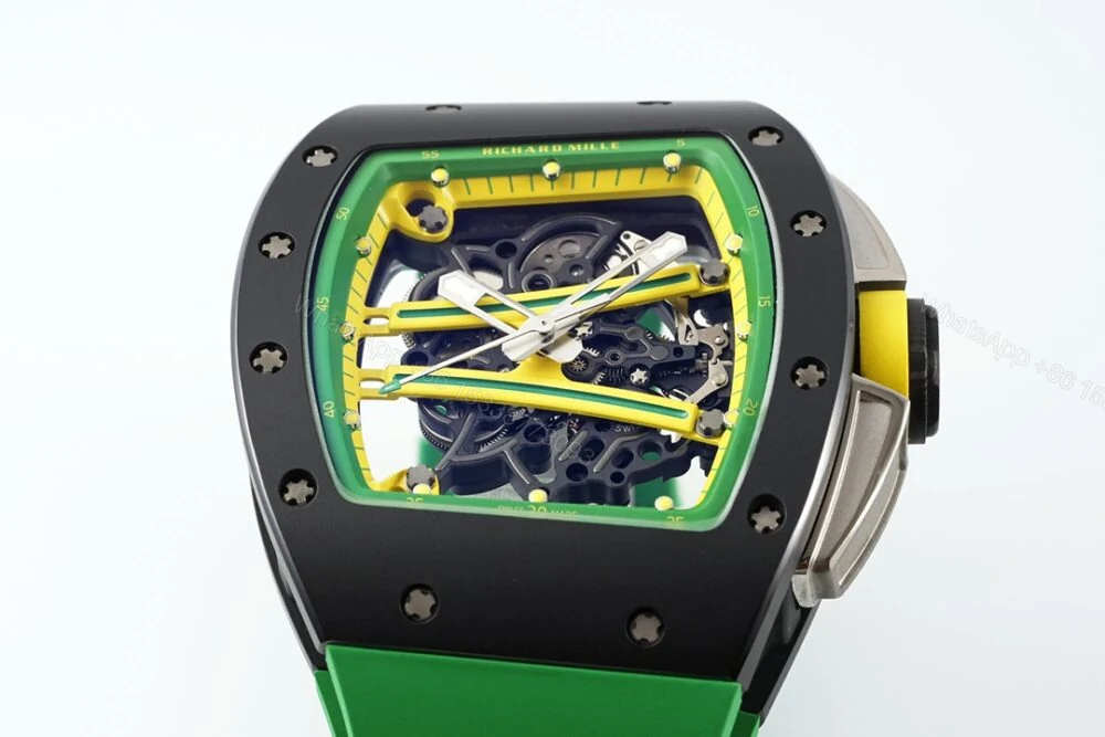 View 3 of RM61-01 APSF Black Ceramic/RU Skeleton Dial on Green Rubber Strap RMUL2 Super Clone