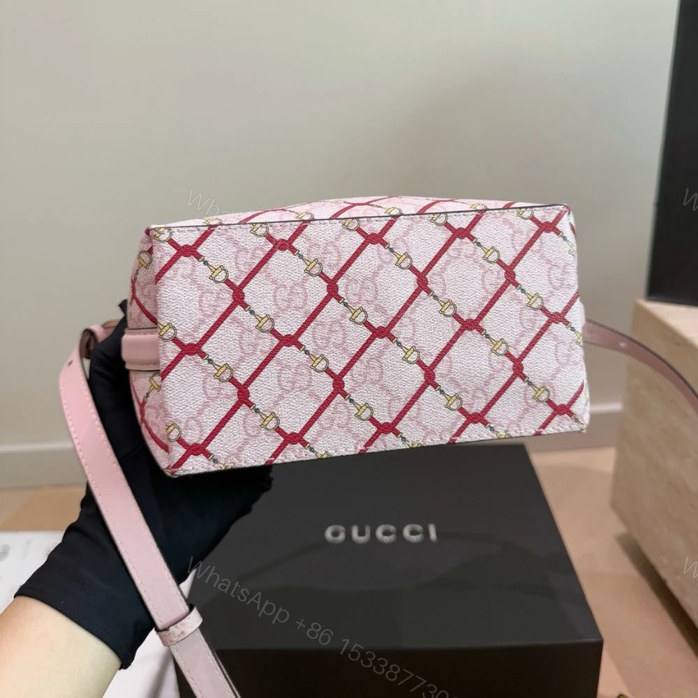 View 6 of Gucci GG Emblem Small Bucket Bag Pink And Red 20Cm 815118 FAFF1 8649