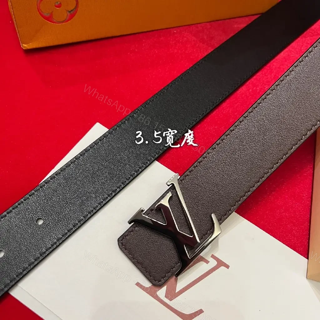 View 8 of Rich Brown Leather Belt with LV-Inspired Buckle