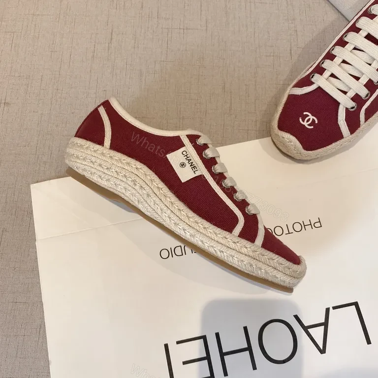 View 4 of Burgundy Chanel-Inspired Espadrille-Low Sneakers, Luxe Casual