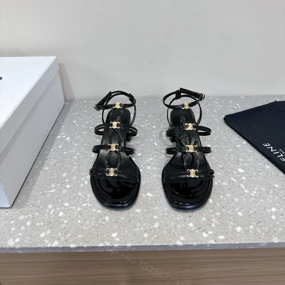 高仿Celine*361234371一字帶粗跟涼鞋黑色4CM免檢版 — view 1