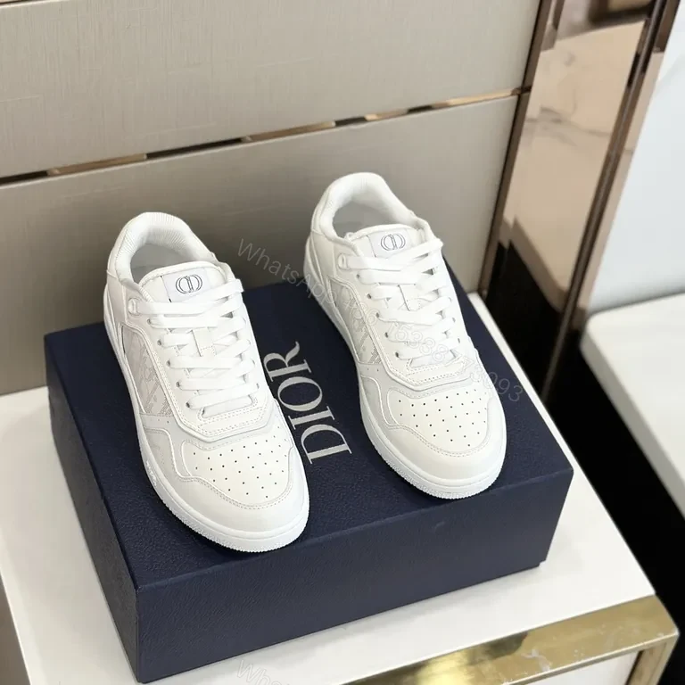 View 5 of White Dior-Influenced Leather Low-Top Sneaker: Structured Luxury