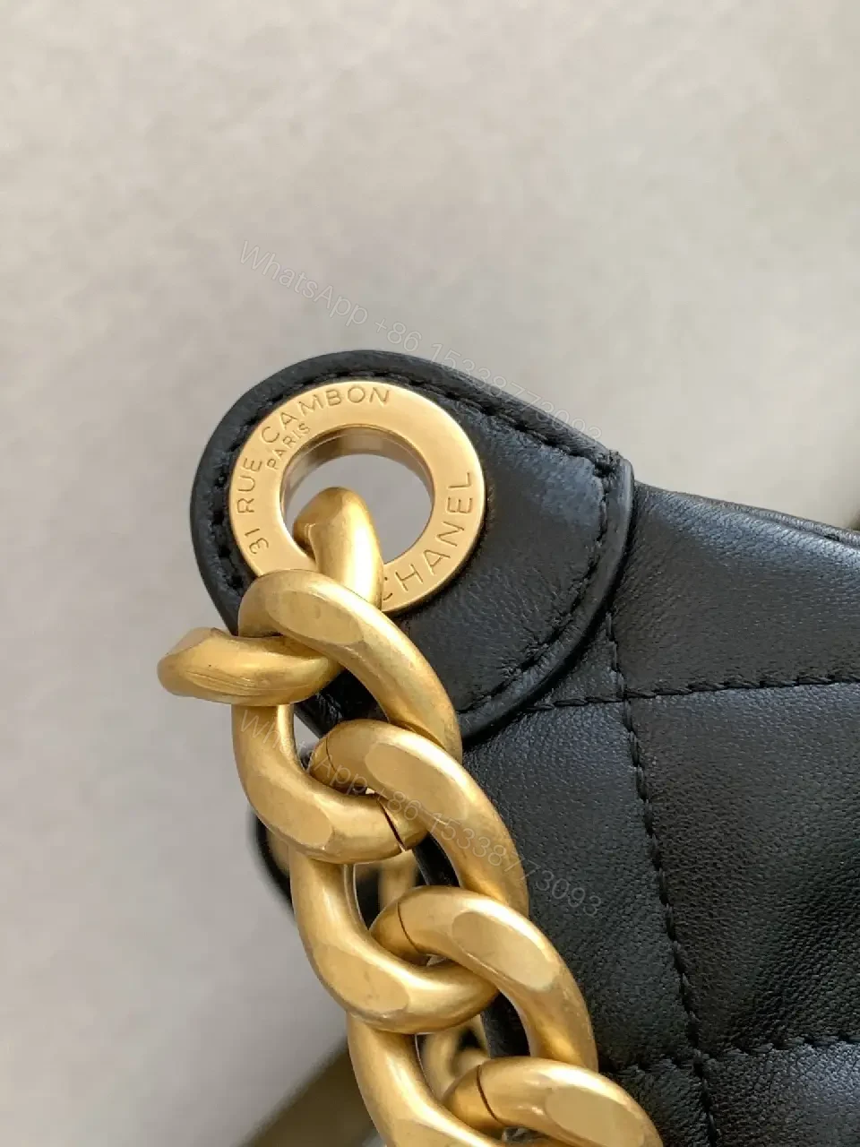 View 9 of Quilted Leather Shoulder Bag with Gold Hardware