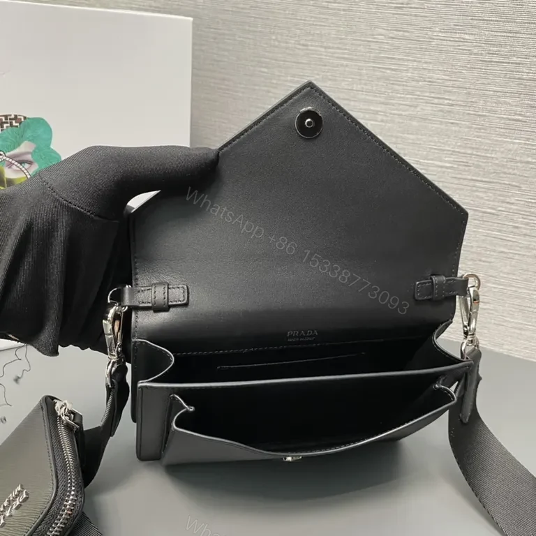 View 8 of Chic Black Leather Crossbody Bag - Prada Milano Style, Compact Luxury