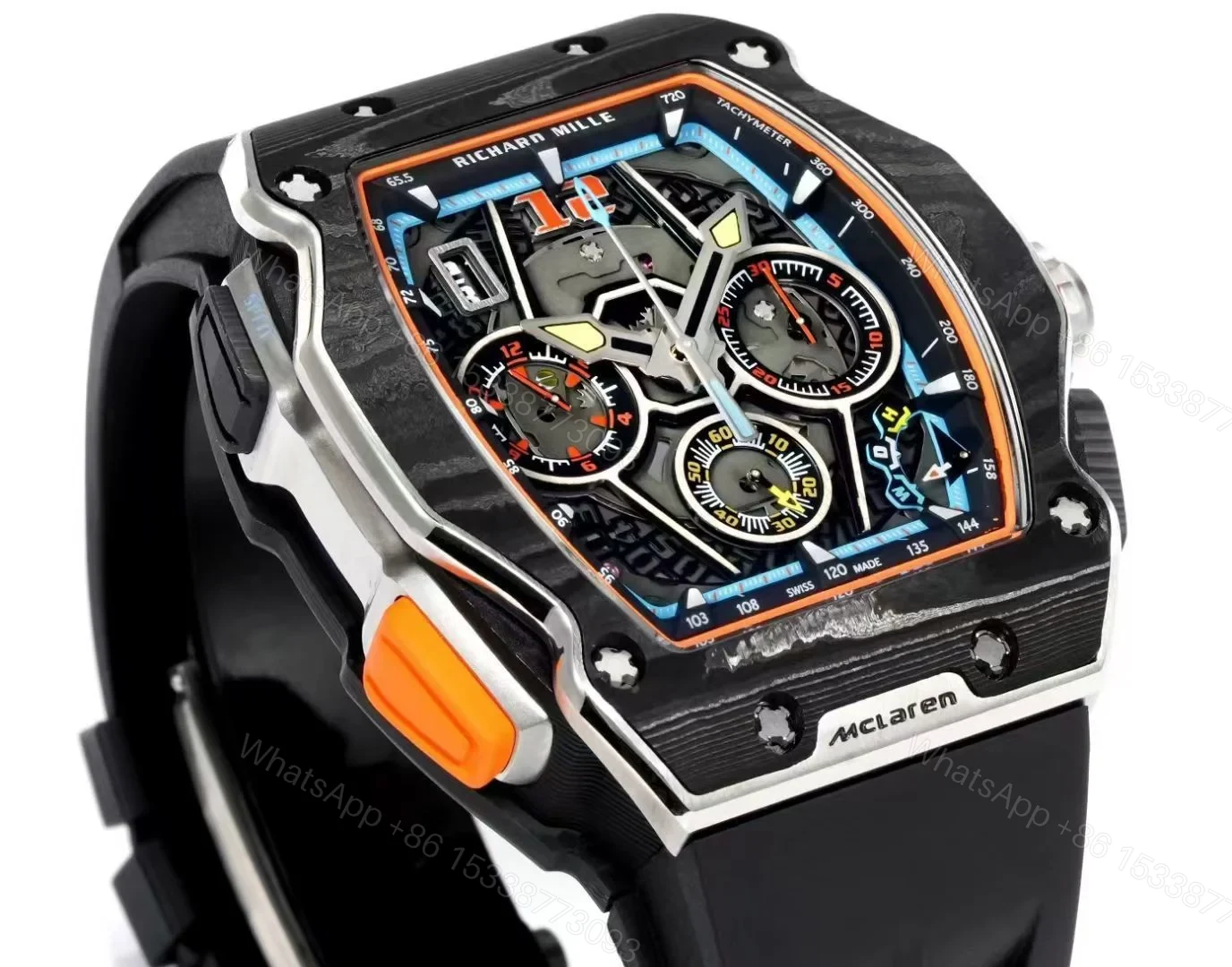 View 3 of Richard Mille RM65-01 McLaren W1 Automatic Chronograph Watch Carbon TPT Titanium Skeleton Dial RMAC4 Movement Supercar Edition RM65-01-MCL-W1-CHR