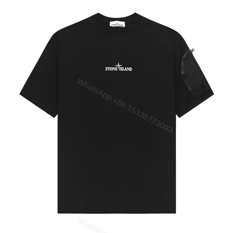 Stone Fabrication: Minimal Tee with Sleeve Zip Pocket, Premium Cotton — view 1