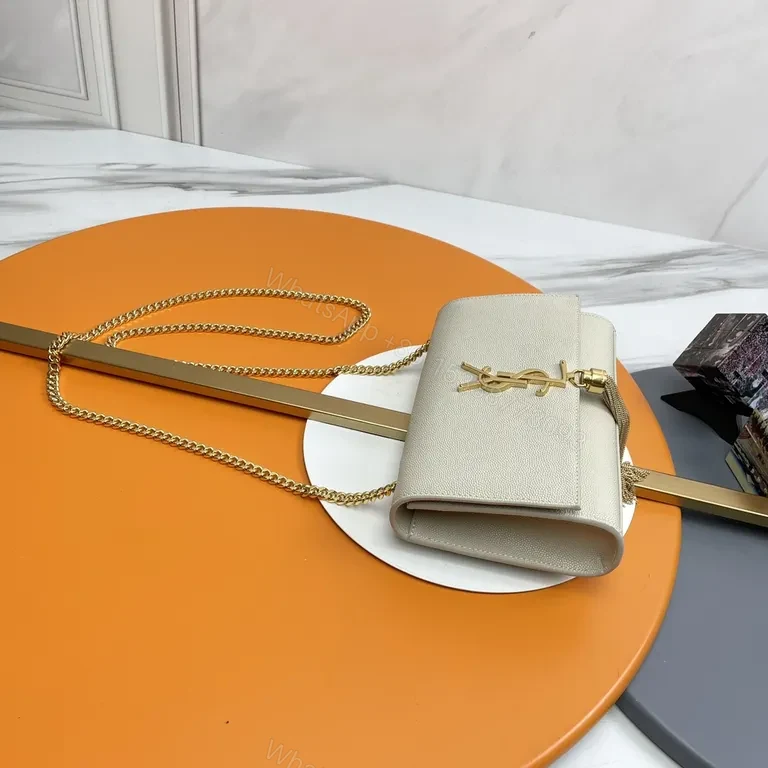 View 7 of Beige Pebble Leather Crossbody: Luxe YSL-Inspired Bag