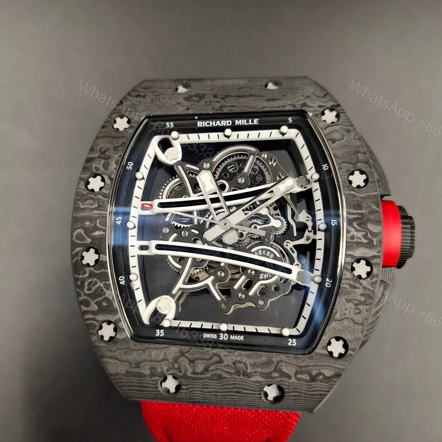 View 4 of Richard Mille RM61-01 Yohan Blake Grey Edition Watch Red Strap NTPT Carbon Fiber Skeleton Automatic Premium Edition RM-RM61-01-YB-RED-NTPT