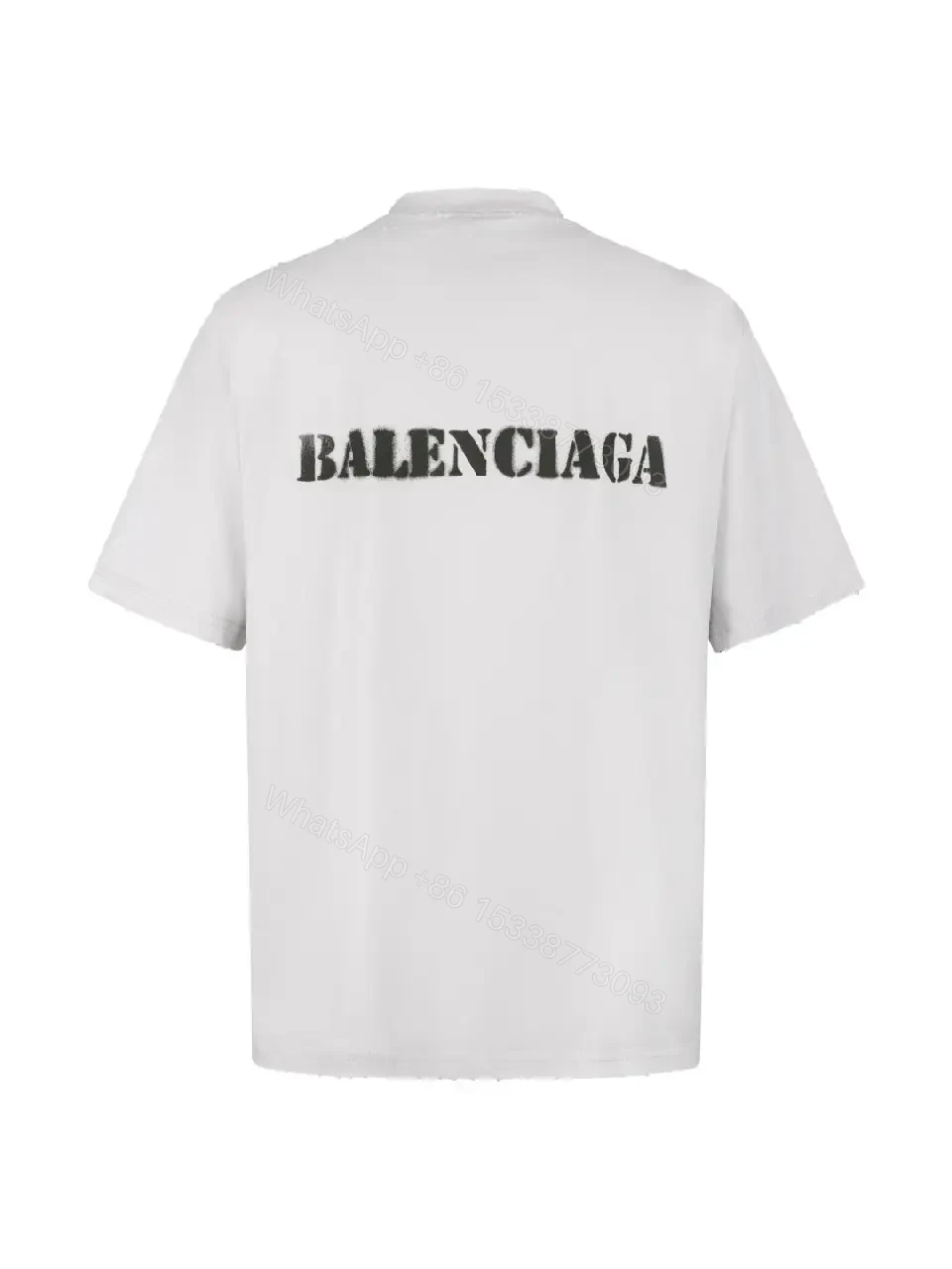 View 9 of White Distressed BALENCIAGA Logo Tee Loose-fit Crewneck Short Sleeve T-shirt
