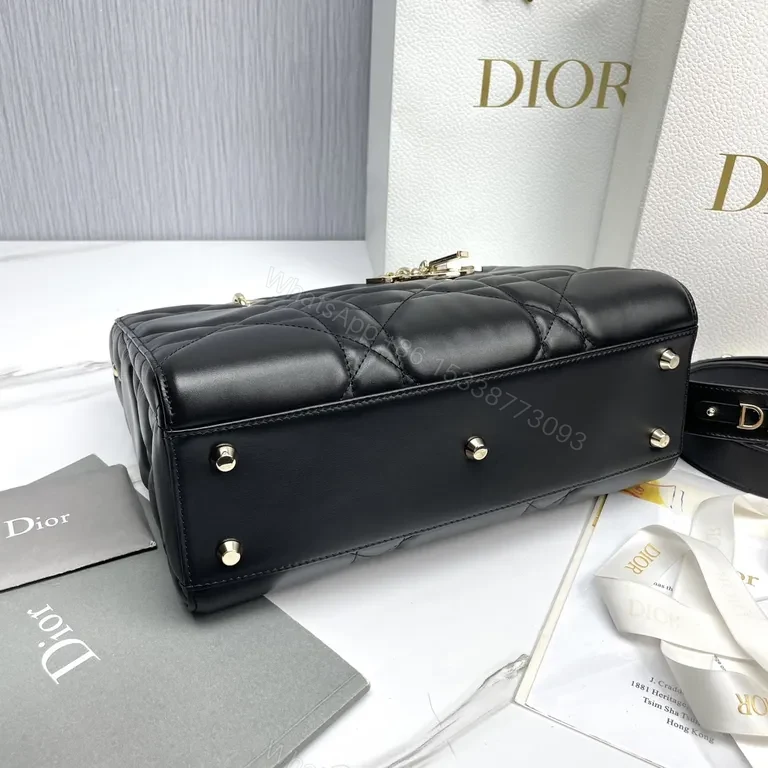 View 6 of Chic Black Quilted Mini Bag with Gold Dior Charms, All-Day Luxury