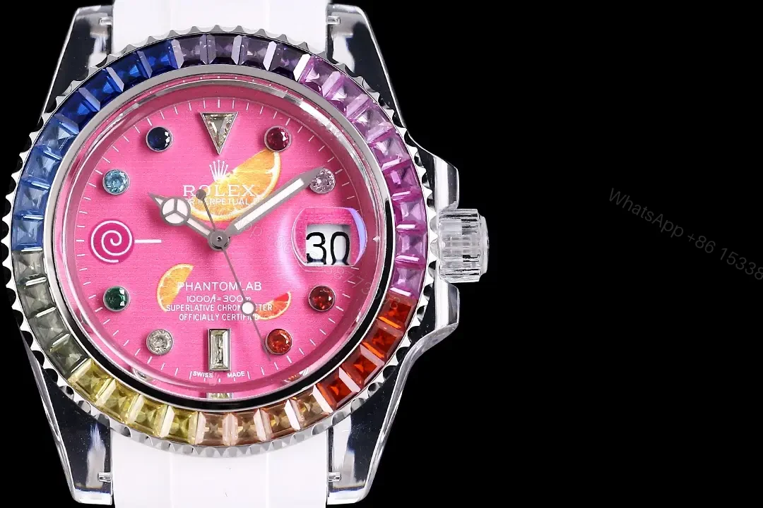 View 2 of Rolex Submariner Pink Rainbow Crystal Edition 40mm RG-SUB-PINK-RAINBOW-CRYSTAL