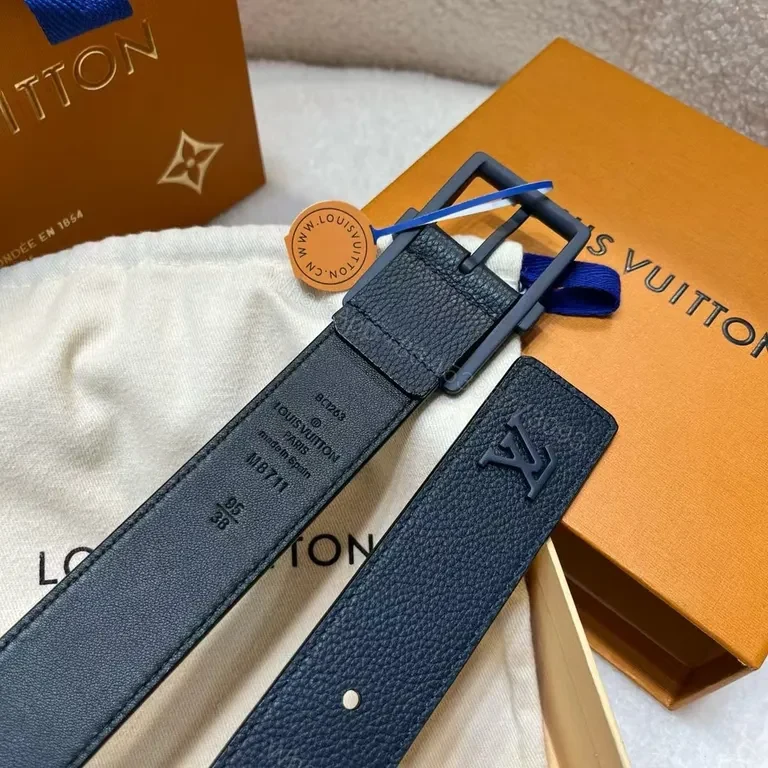 View 3 of Blue Velvet Belt Navy Full-Grain Leather with LV Buckle