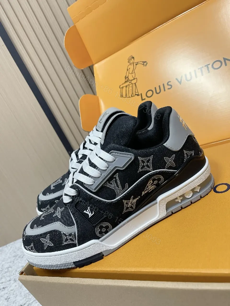 View 3 of Monochrome Velour LV High-Top Sneaker with Monogram Comfort