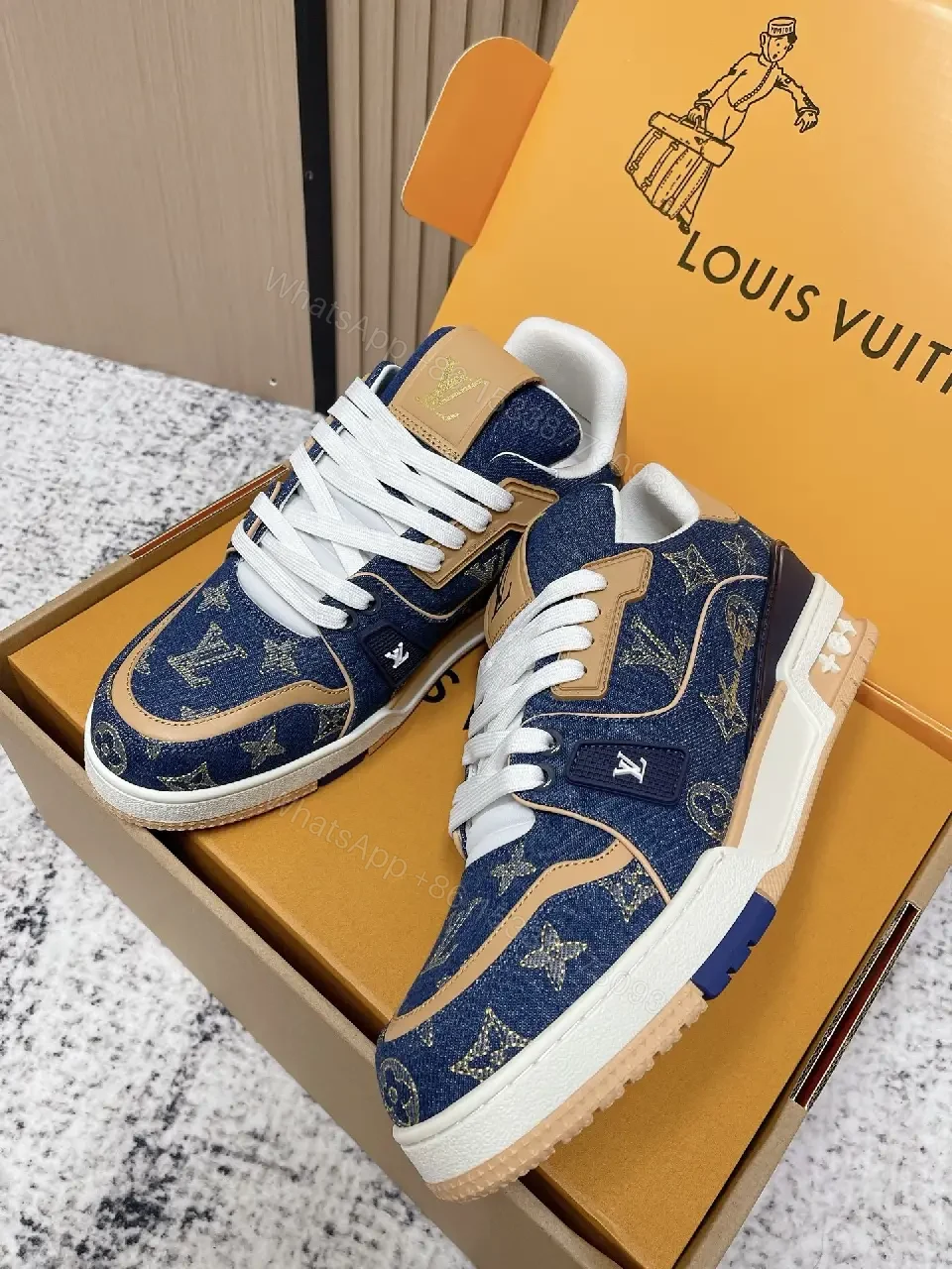 View 6 of Denim Monogram High-Top Sneakers: Luxury Streetwear Comfort