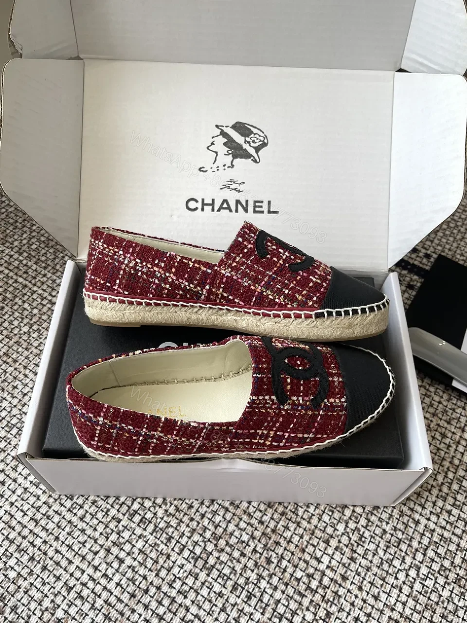 View 6 of Red Tweed Espadrille Loafer with Double-C Logo