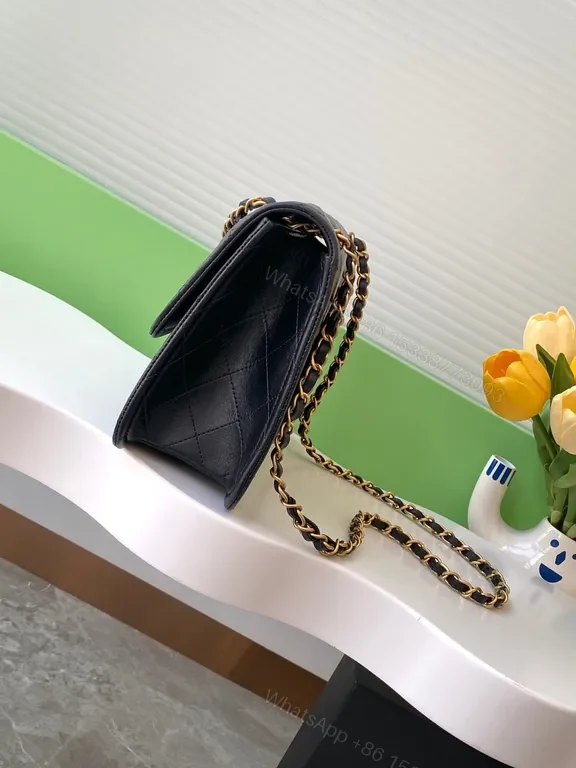 View 6 of Black Faux Leather Quilted Chain-Shoulder Bag, Luxury Everyday Style