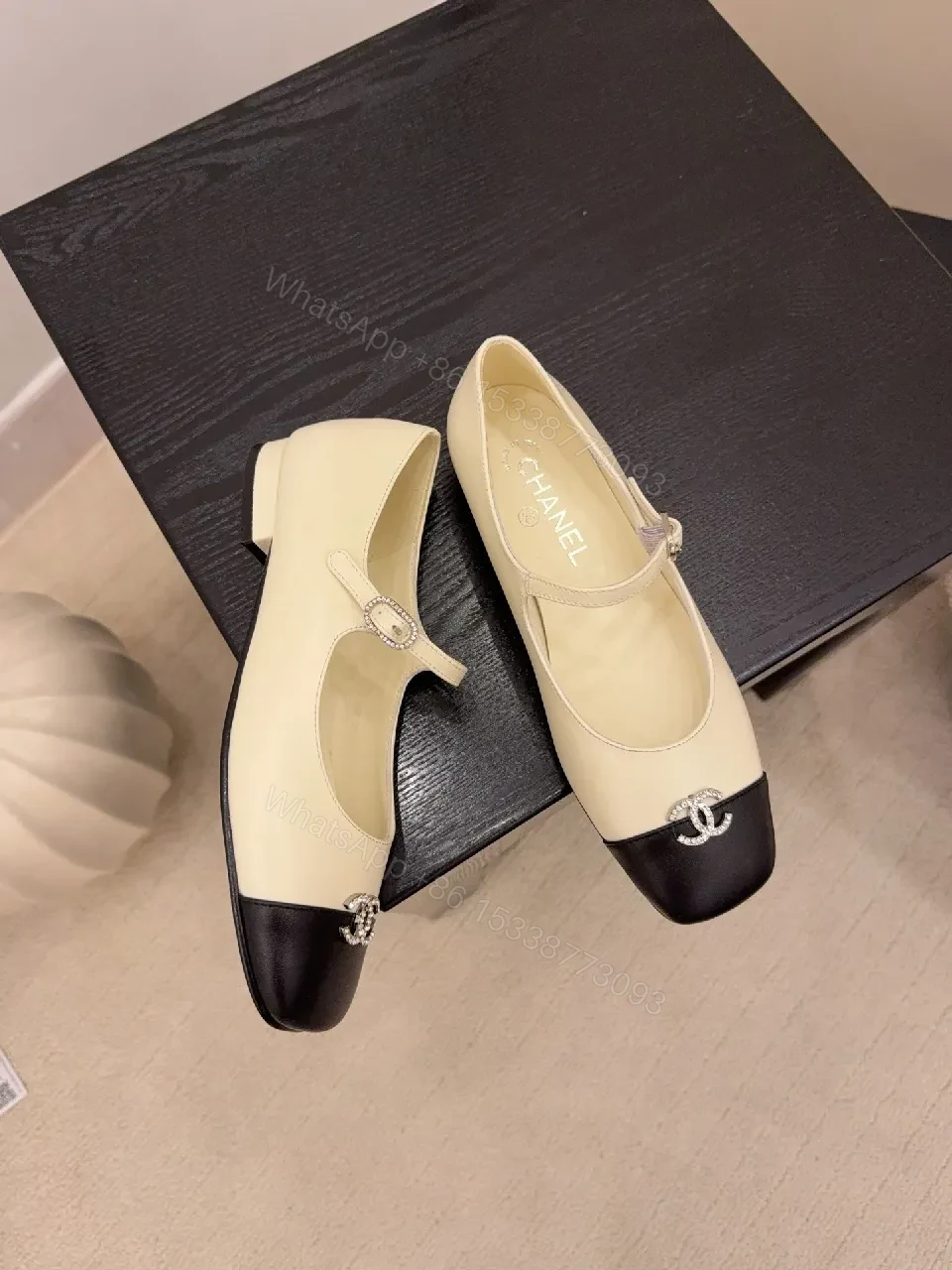 View 5 of Two-Tone Mary Jane Flats with Logo Hardware, Elegant Everyday Footwear