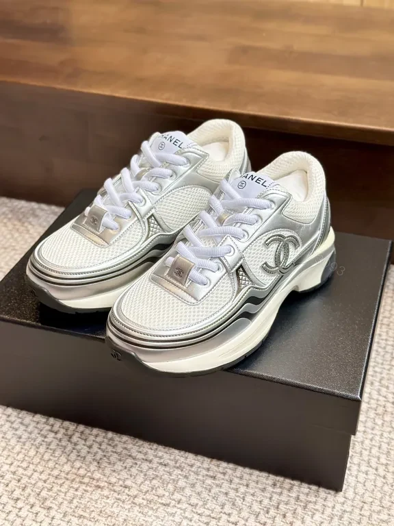 View 3 of Silver-Tone Mesh Runner with Chanel Detailing Sneakers