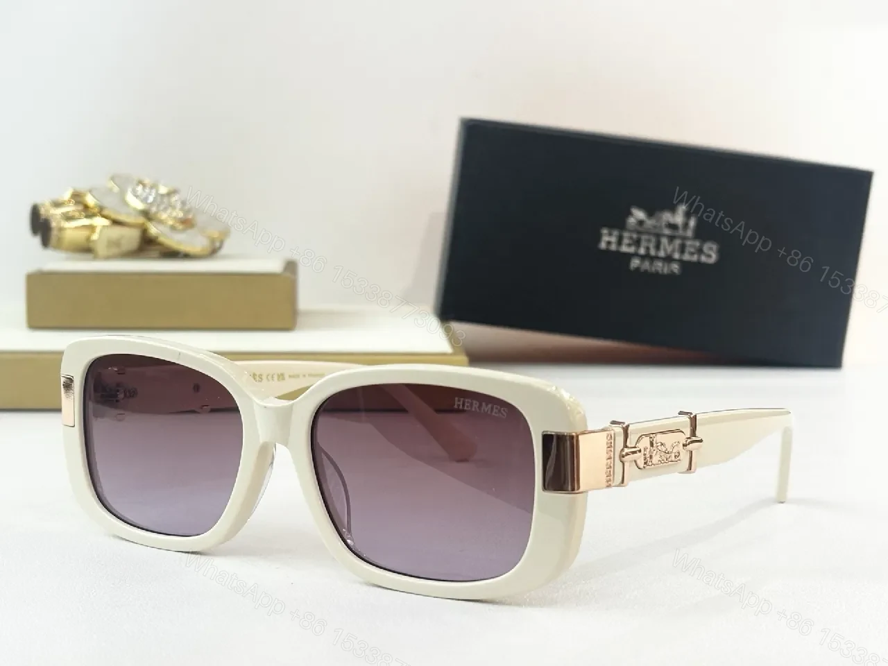 View 8 of Black Acetate Cat-Eye Sunglasses with Gold Hardware - Luxe, Comfortable, Bold Style