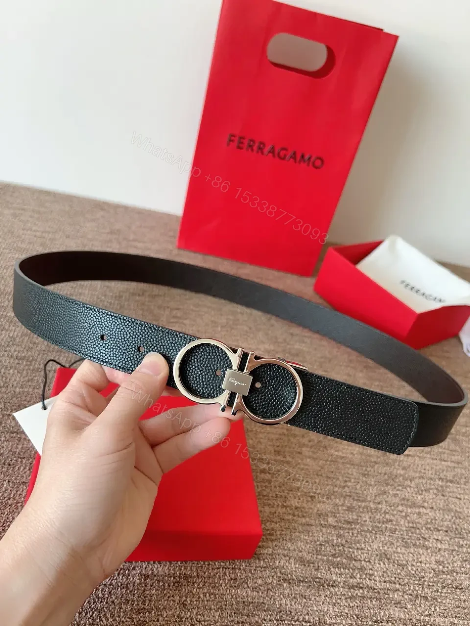 View 7 of Two-Tone Leather Belt with Interlock Buckle – Luxury Everyday Style